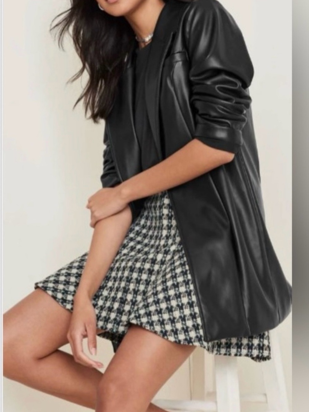 NWT VENUS Black Blazer Sleek Tailored Design Faux Leather